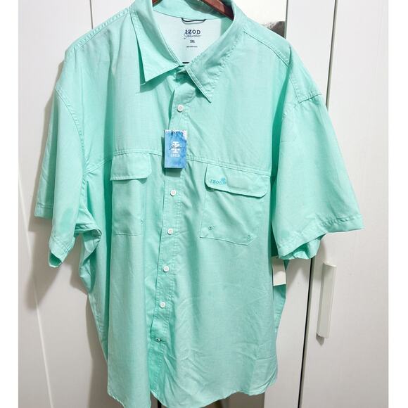 IZOD Saltwater Mint Green Button-Down Fishing Shirt Men’s 3XL NWT Lightweight - Picture 10 of 10